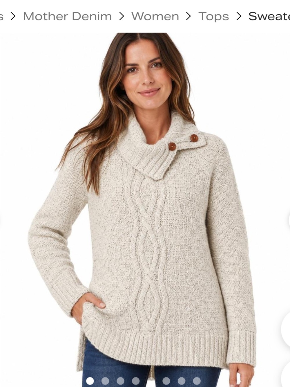 Anthropologie Moth Women’s Cream Cable-Knit Button Collar Sweater